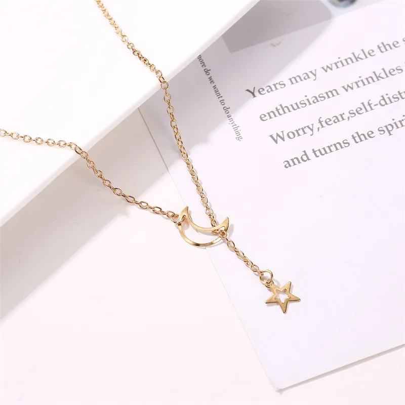 New Fashion Star Hollow Moon Pendant Chains Necklaces For Women Adjustable Gold Color Chains Collares Party Jewelry Gift NB319