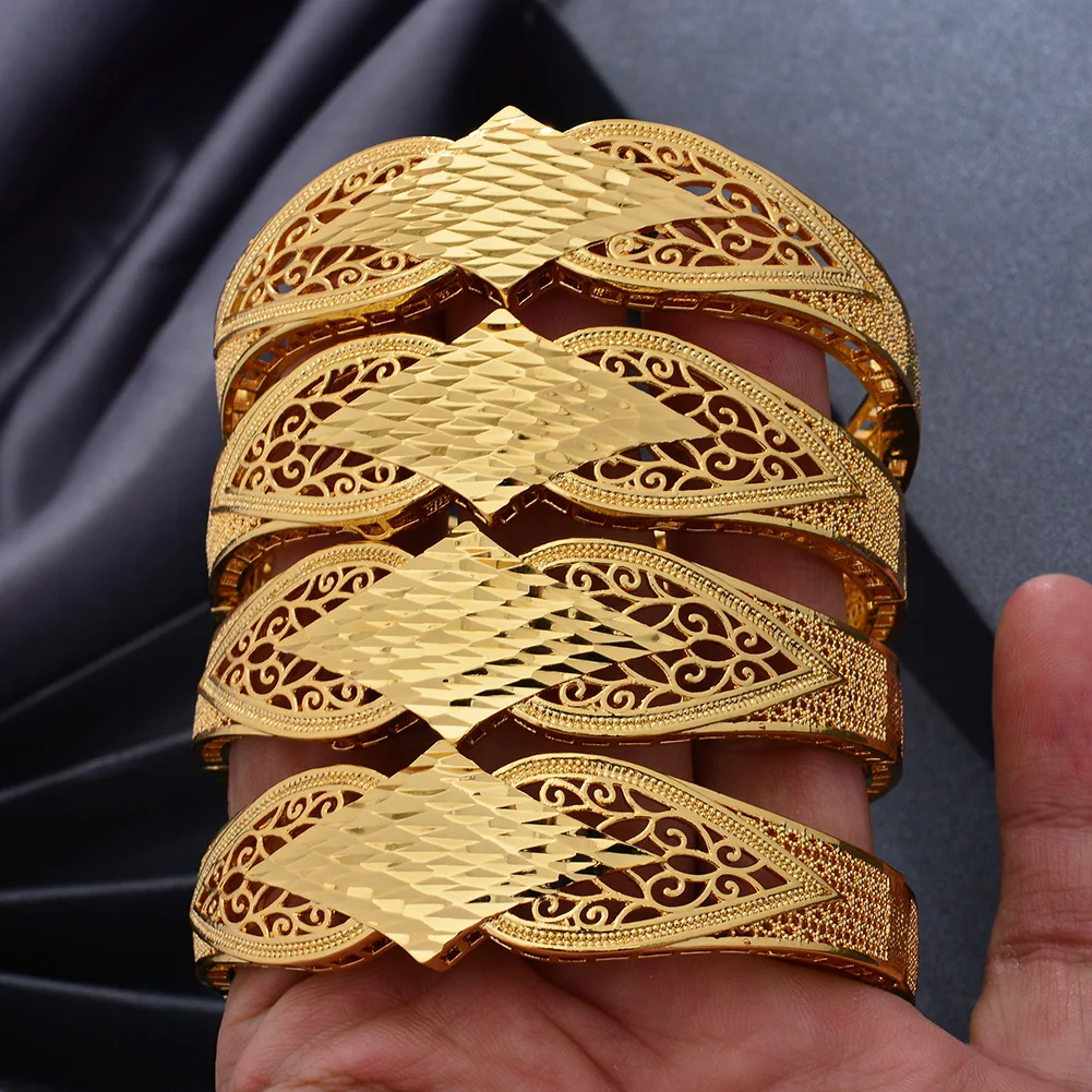 24k 4pcs/Lot Dubai Bangles For Women Gold Color Bangles Ethiopian Saudi Arabia Bracelets Wedding Jewelry African Gift