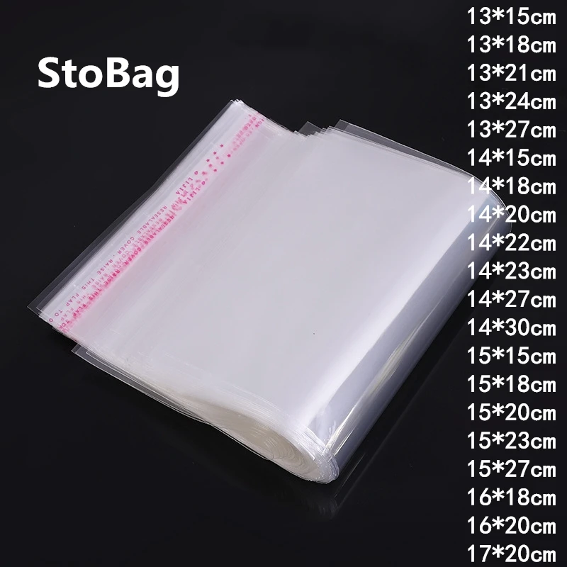 StoBag 100pcs Clear Plastic Self Adhesive Bag Cloth Sock Gift Jewelry Accessories Candy Bag Home Decor OPP Cookie Packaging Bag