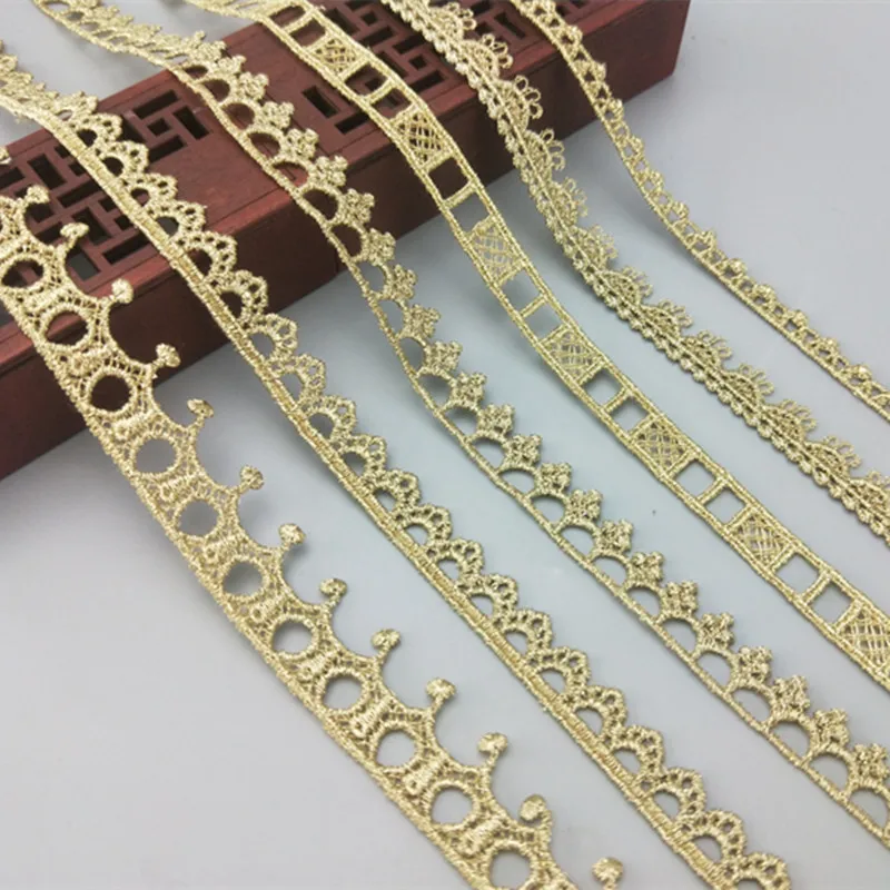 zsbszc neue 16 Yards Breite 1CM genähte goldene Spitzenborte, Flechtspitze, DIY-Bekleidungszubehör, Makramee-Stickereispitze, kostenloser Versand JDB57 – Detail 1