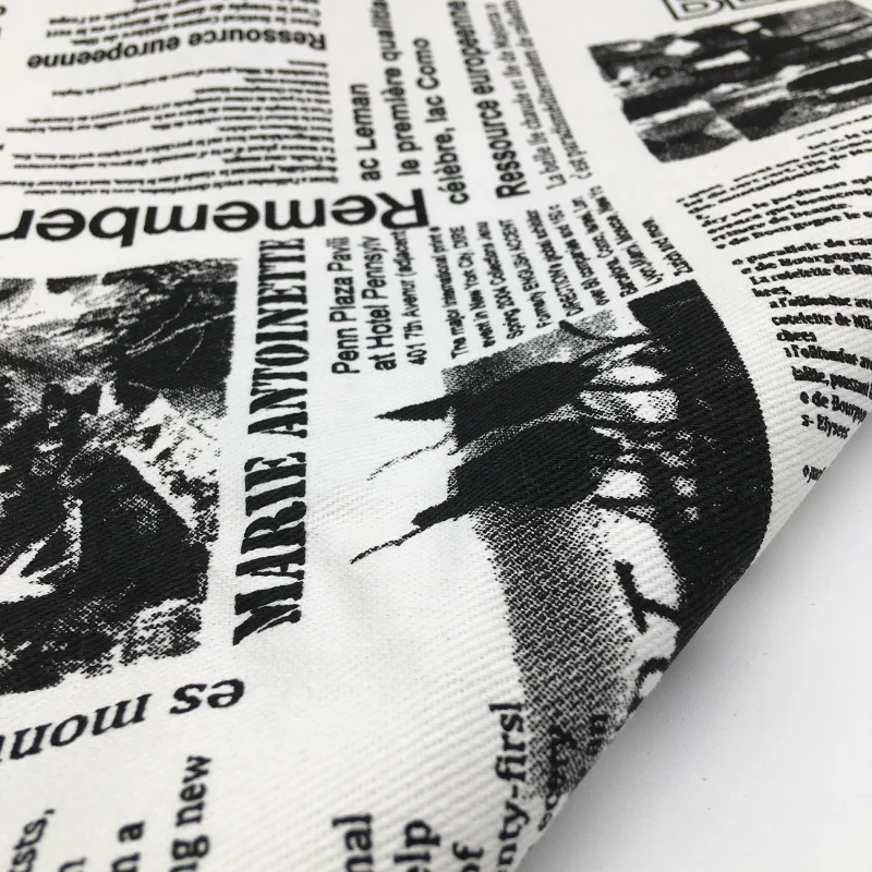 Vintage Retro Black White Newspaper Graffiti Denim Fabric Shirt Pants Fashion Design Cloth Chair Sofa Upholstery Fabric 0.5yard