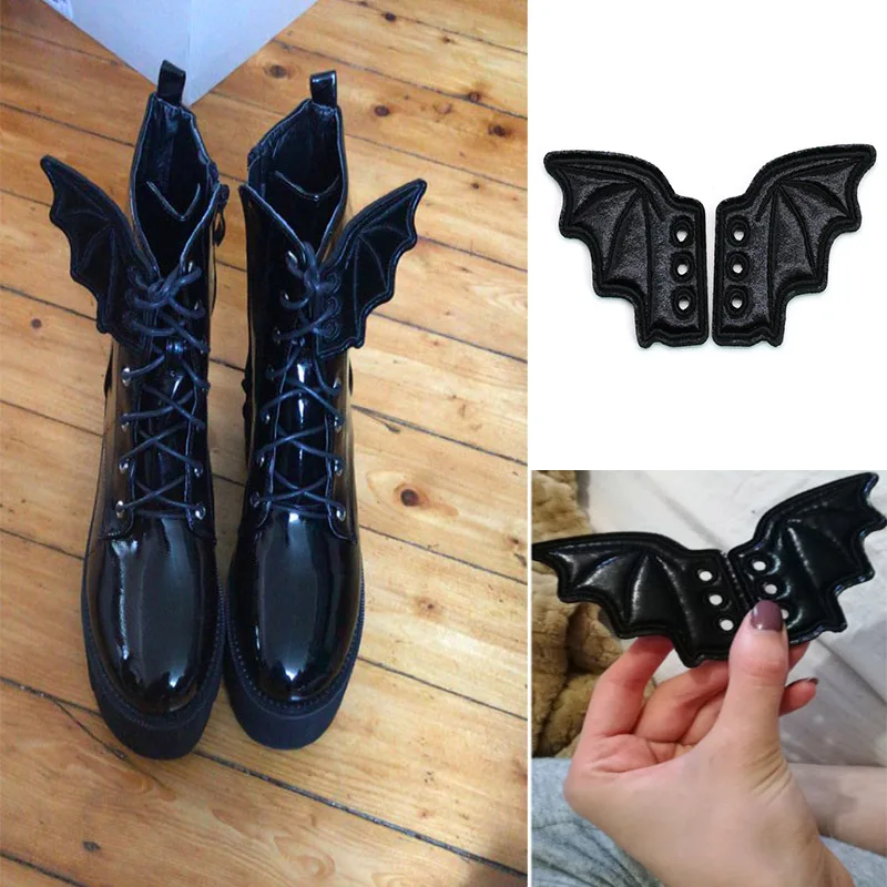 Zapato de PU con personalidad, accesorios DIY, murciélagos, purpurina, zapato negro, adorno de alas, espectáculo, fiesta de Halloween, zapatos de