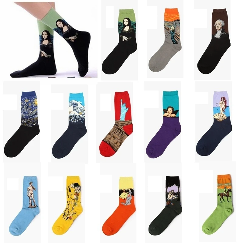 Retro Art Renaissance Oil Painting Socks Van Gogh Polyester Mona Lisa Gustav Klimt Long Sock Winter Autumn Cotton Men Women Sock