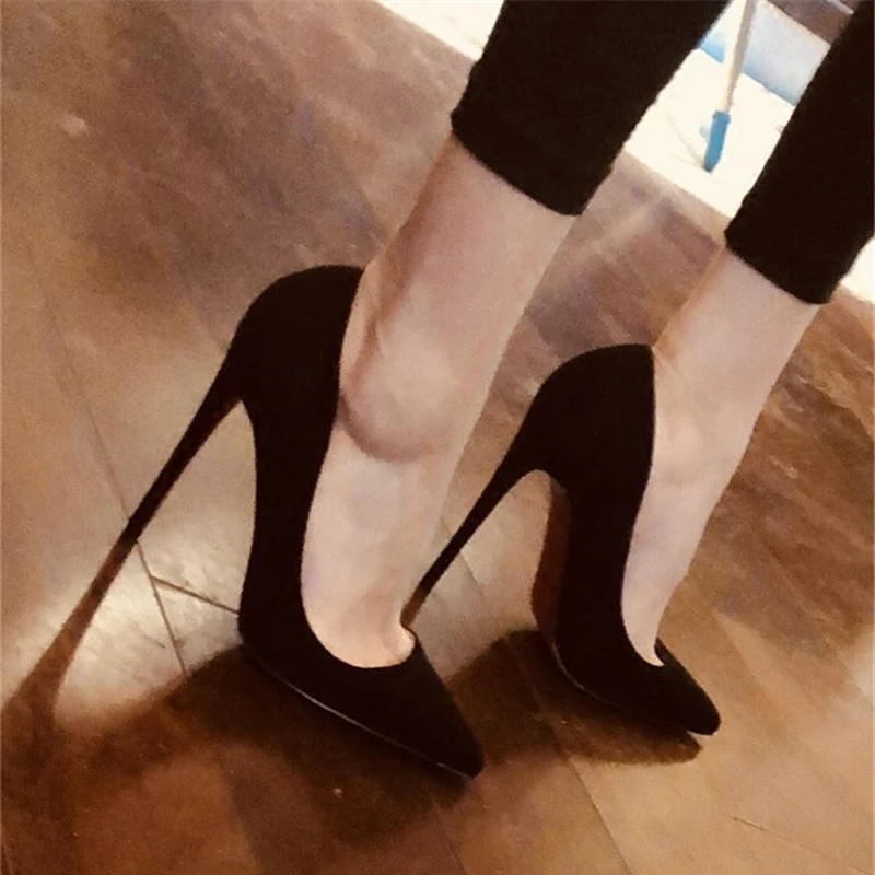 Heelgoo 8cm 10cm 12cm High Heel Women Elegant Black Faux Suede Pointy Toe Stilettos Shoes Classic Pumps Colors Customize Accept