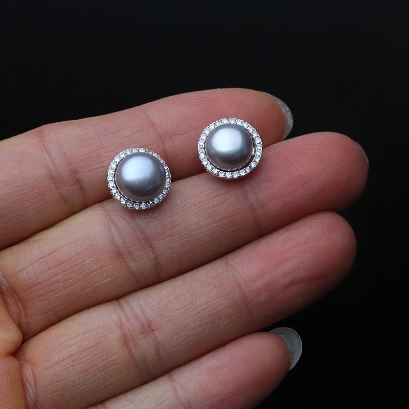 Hochzeits-Ohrringe mit natürlichen Süßwasser-Weißperlen, 925er Silber, Damen, Braut, runde Perlenohrringe, edler Schmuck, Geschenk für Ehefrau, Mutter, Party – Detail 7