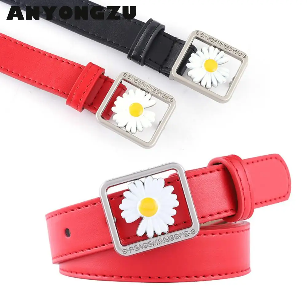 2020 Design New Women Belt Fashion Original Style Leisure Decoration Daisy Versatile Jeans PU Leather Red Black White Coffee