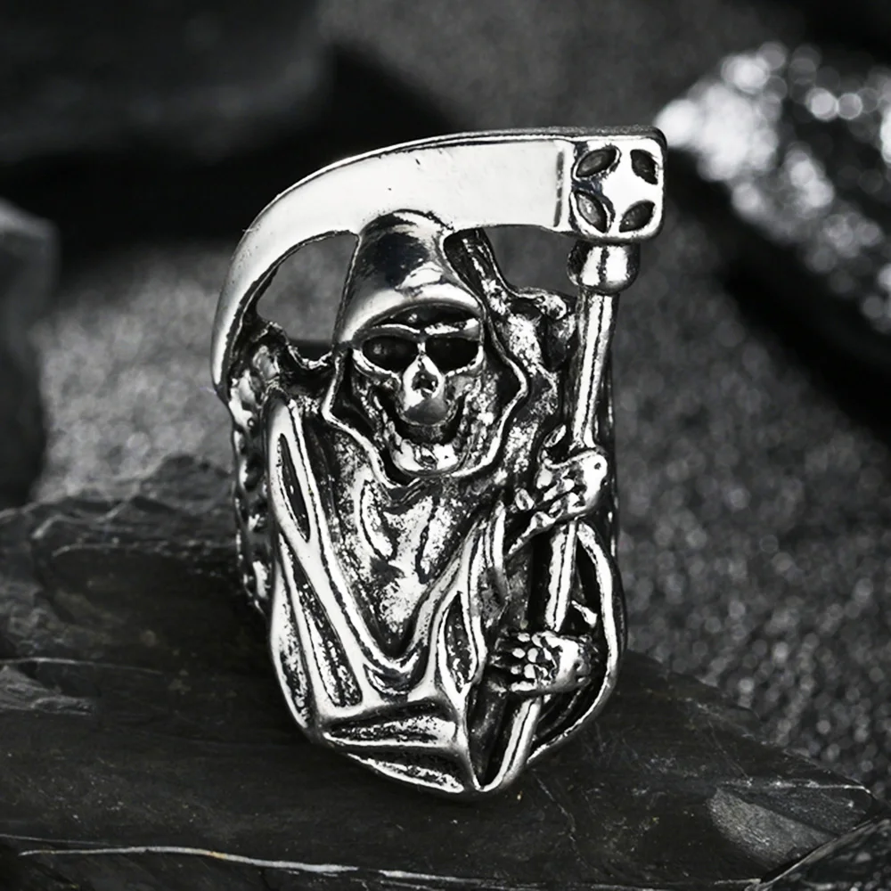 Skeleton Skull with Knife Retro Punk Rings for Men Women Trendy Jewelry Gift Wholesale Adjustable Size Open Ring High Quality