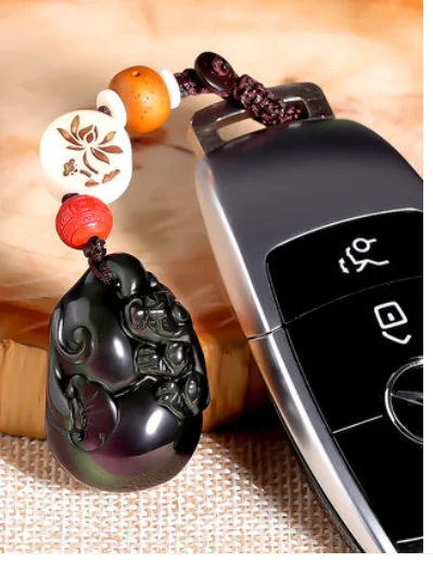 Natural obsidian car key pendant gourd keychain lanyard