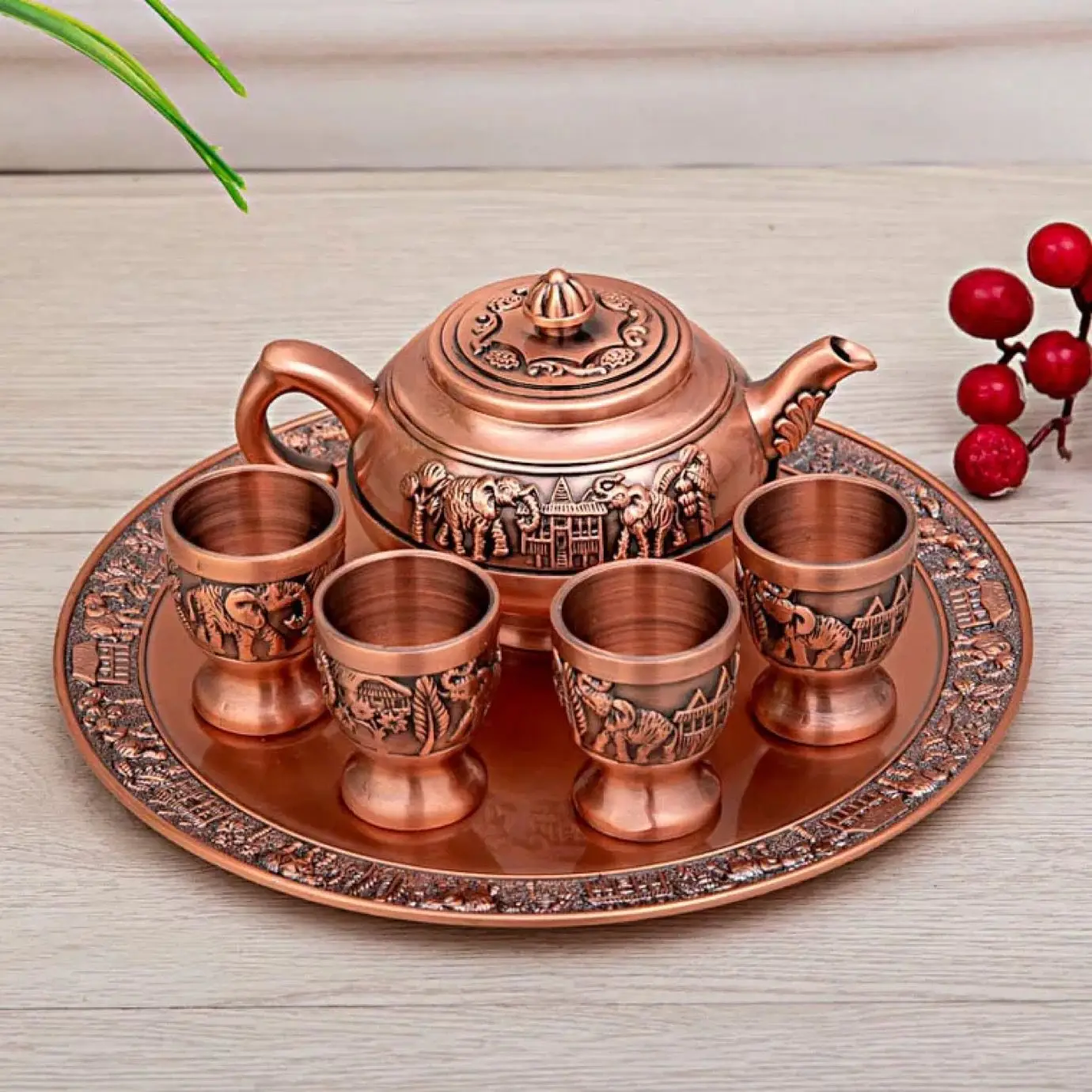 European Metal Retro Elephant Wine Set Bronze 6 Set Creative High-grade Home Decoration Crafts