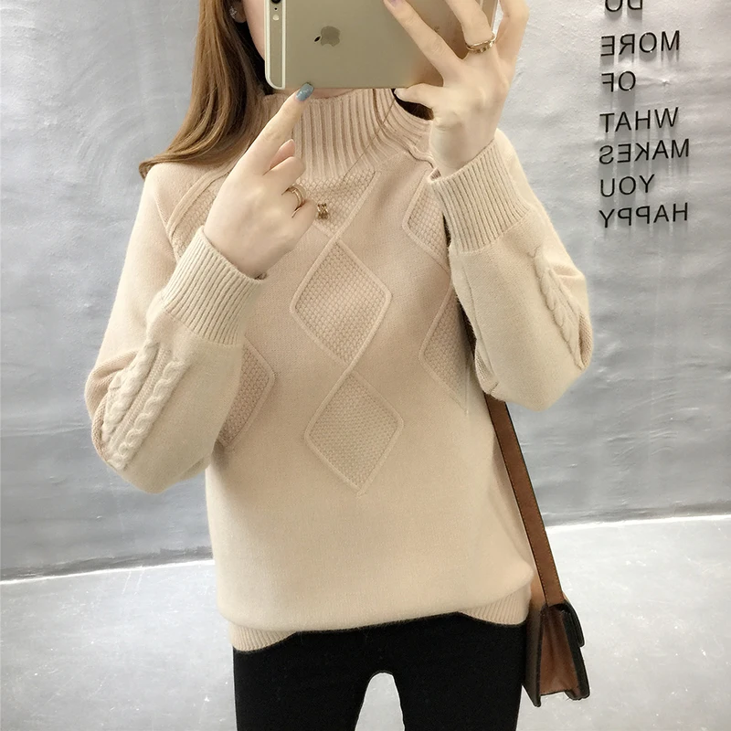 2020 Autumn winter Turtleneck Sweater Women's Long Sleeve Knitted Sweaters Yellow khaki Casual Loose Warm Pullovers Tops Female