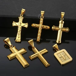 Crucifix Jesus Cross Pendant For Men Women Gold Color Christian Pendants Woman Jewelry Gifts Dropshipping Wholesale LGPP01