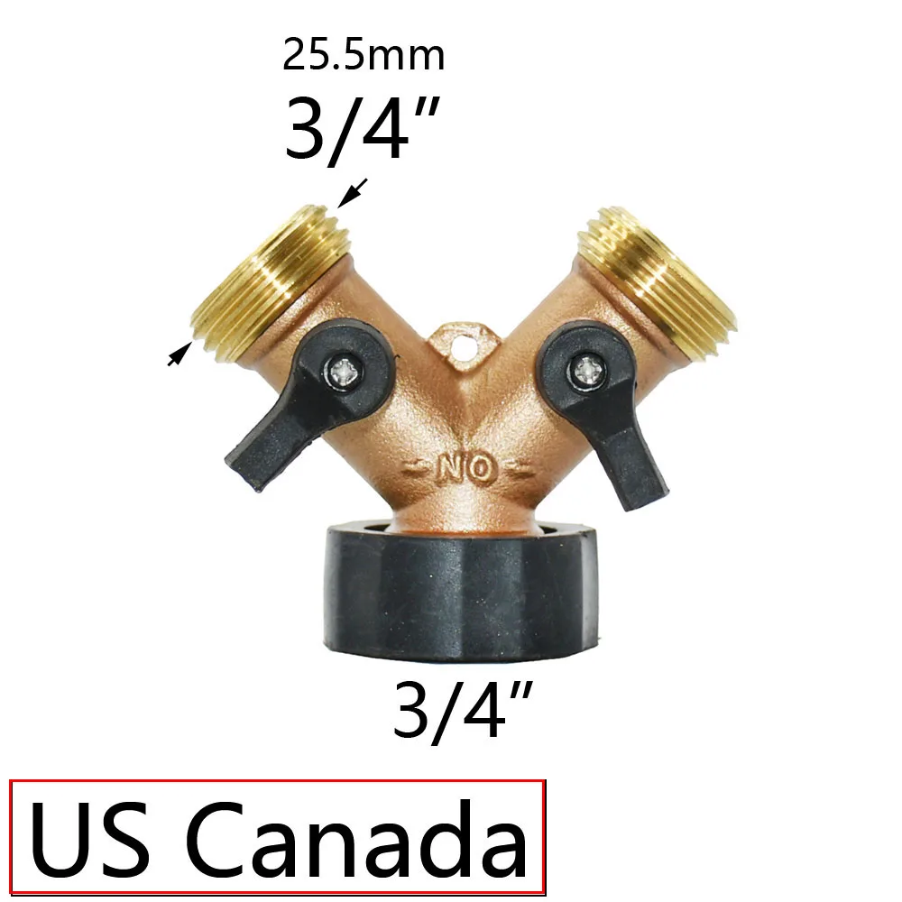 3/4 Inch 2/4-Way Brass Garden Hose Splitter Garden Tap Y-Type Watering Connector Distributor for Outdoor Faucet