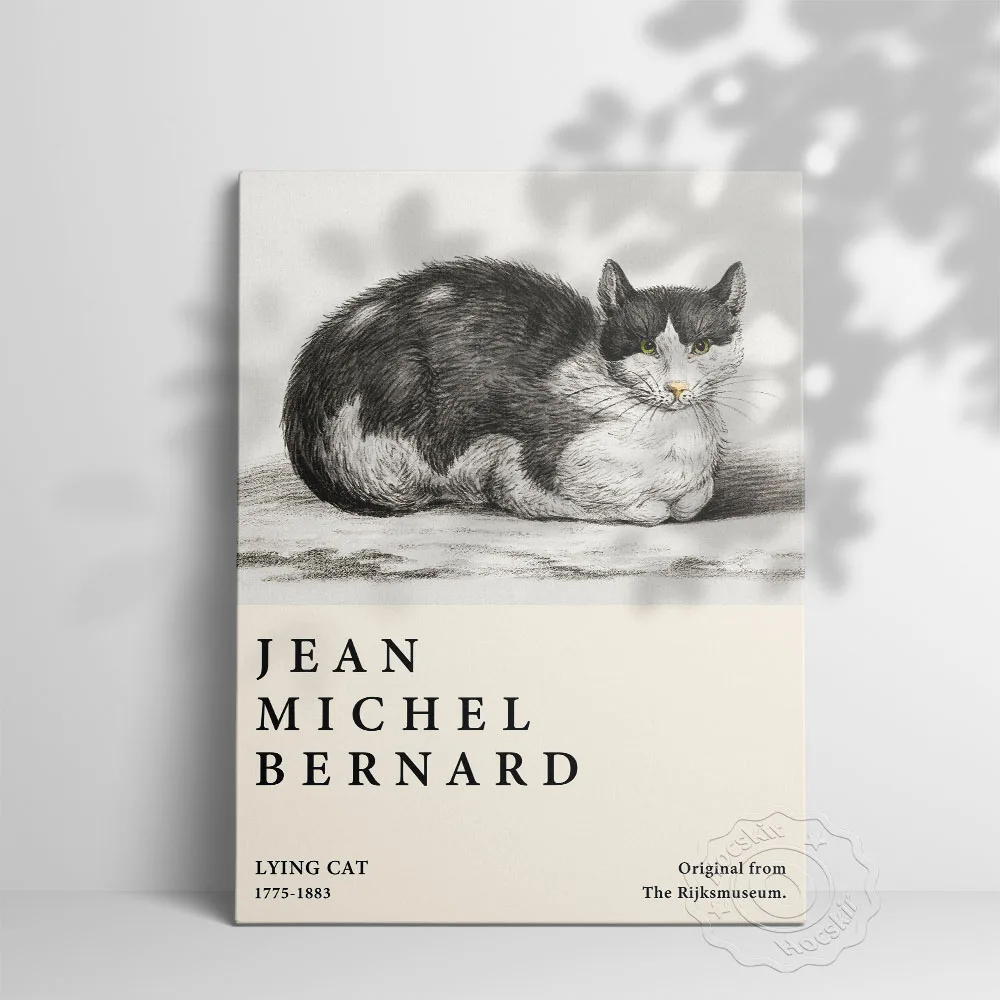 Jean Bernard Museum Exhibition Poster, Bernard Lying Cat Prints Art, Funny Cute Cat Portrait Wall Art, Vintage Animal Wall Decor