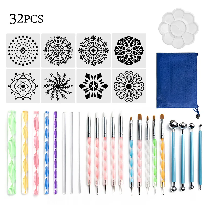 32/36/38pcs Mandala Dotting Painting Tools Sets For Painting Rocks DIY Nail Art Craft Wall Art Stencil Painting Board Tools Set