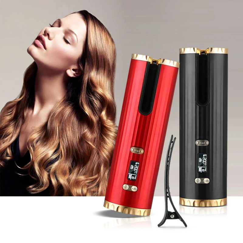 Cordless Automatic Curling Iron USB Charging Curling Iron Electric Ceramic Heating Wave Type LED Rotating 360° Curling Iron Riwa