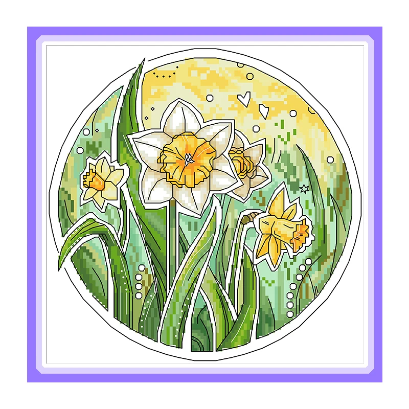 Blooming Daffodils Cross Stitch Kits Embroidery Needlework Sets 11CT 14CT DIY Printed Canvas Sewing Crafts Home Decoration