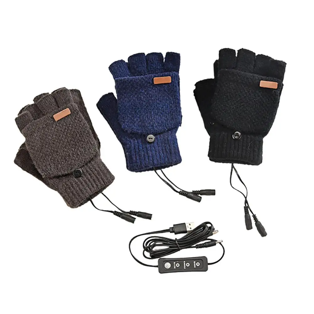 

USB Heated Gloves Mitten Winter Warm Gloves Knitting Mitten Fingerless Heating Warmer Washable Design For Men And Women