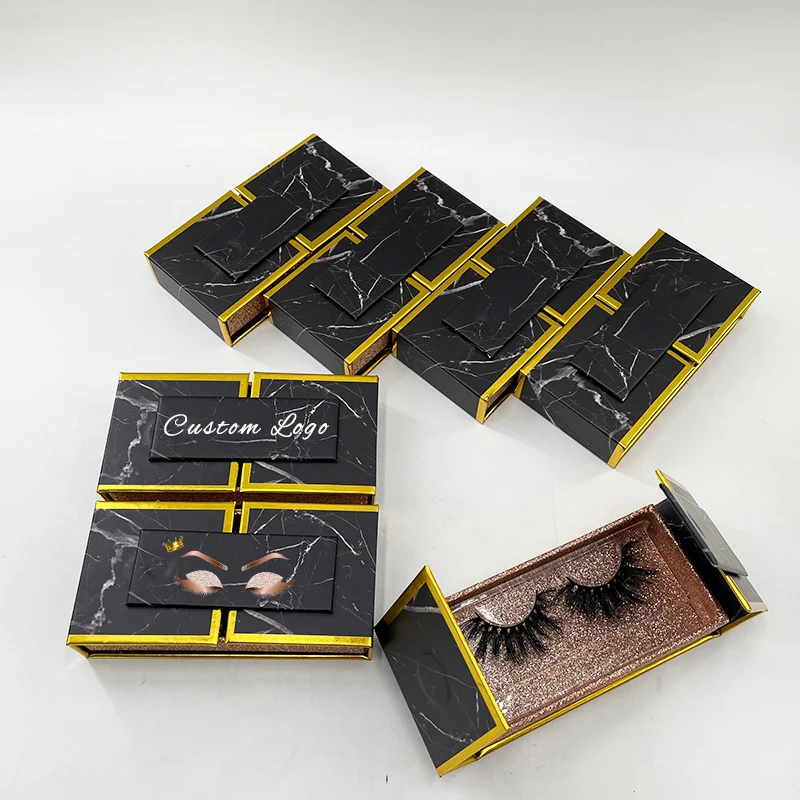 Marble Eyelash Boxes Glitter Lash Box Black Magnetic Lash Packaging Empty Heart Shape Case