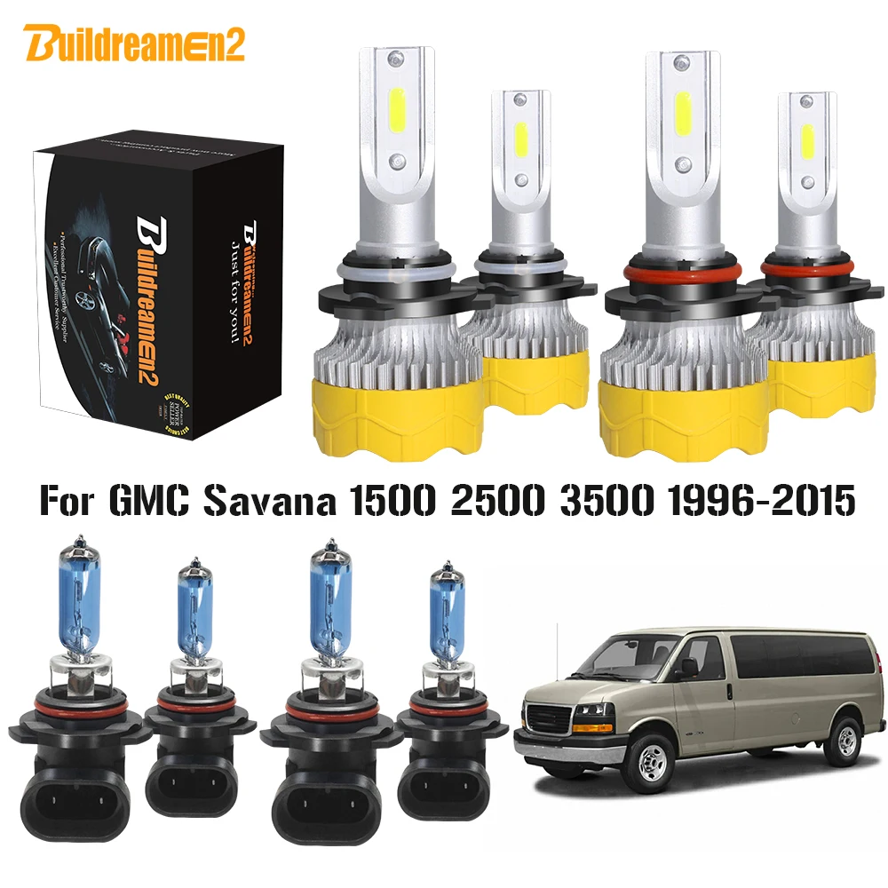 

Buildreamen2 4 Pieces Car Headlight High Low Beam LED Halogen Light Headlamp 12V For GMC Savana 1500 2500 3500 1996-2015