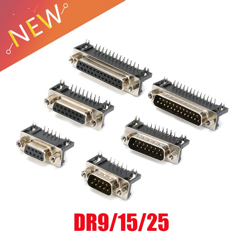 DR9 DR15 DR25 Hole/Pin Female/Male right angle Welded d-sub Connector RS232 serial port adapter DB9 9/15/25 pin