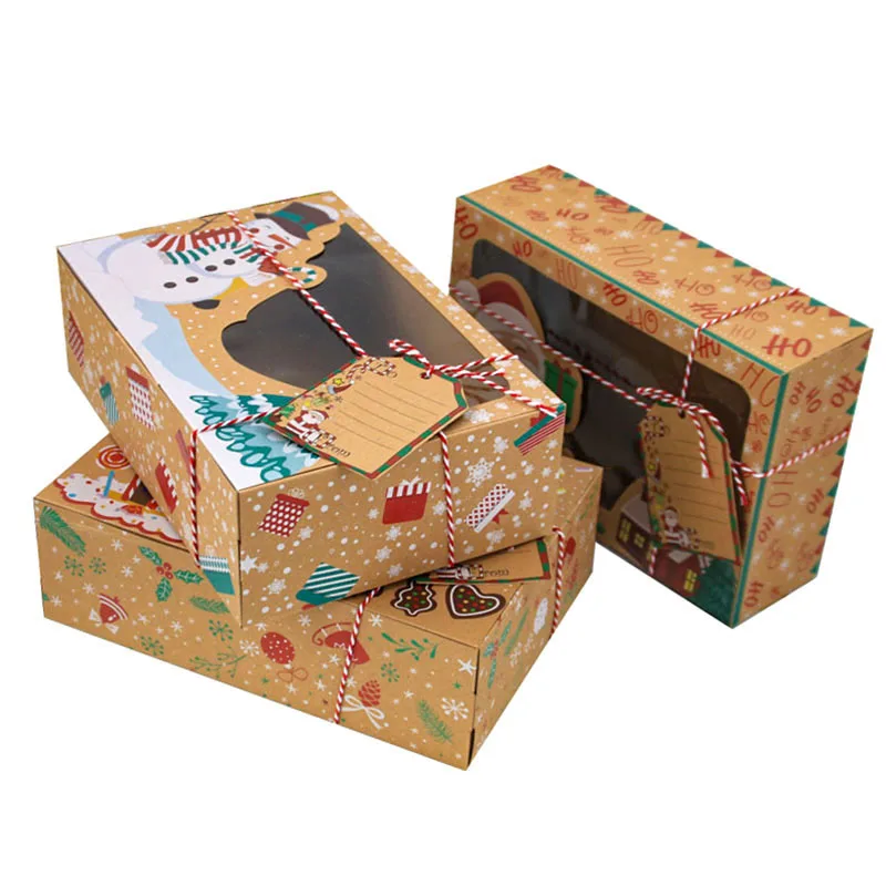 12Pcs/Pack Christmas Cookie Boxes Bakery Gift Boxes European Kraft Paper Box Kraft Paper Large XMAS Candy Box 2021 Navidad