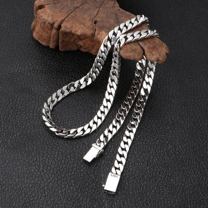 BOCAI New Real S925 Silver Jewelry Accessory Cuban Chain Fashion Punk Rock Hip-Hop Bold and Domineering Men's Necklace