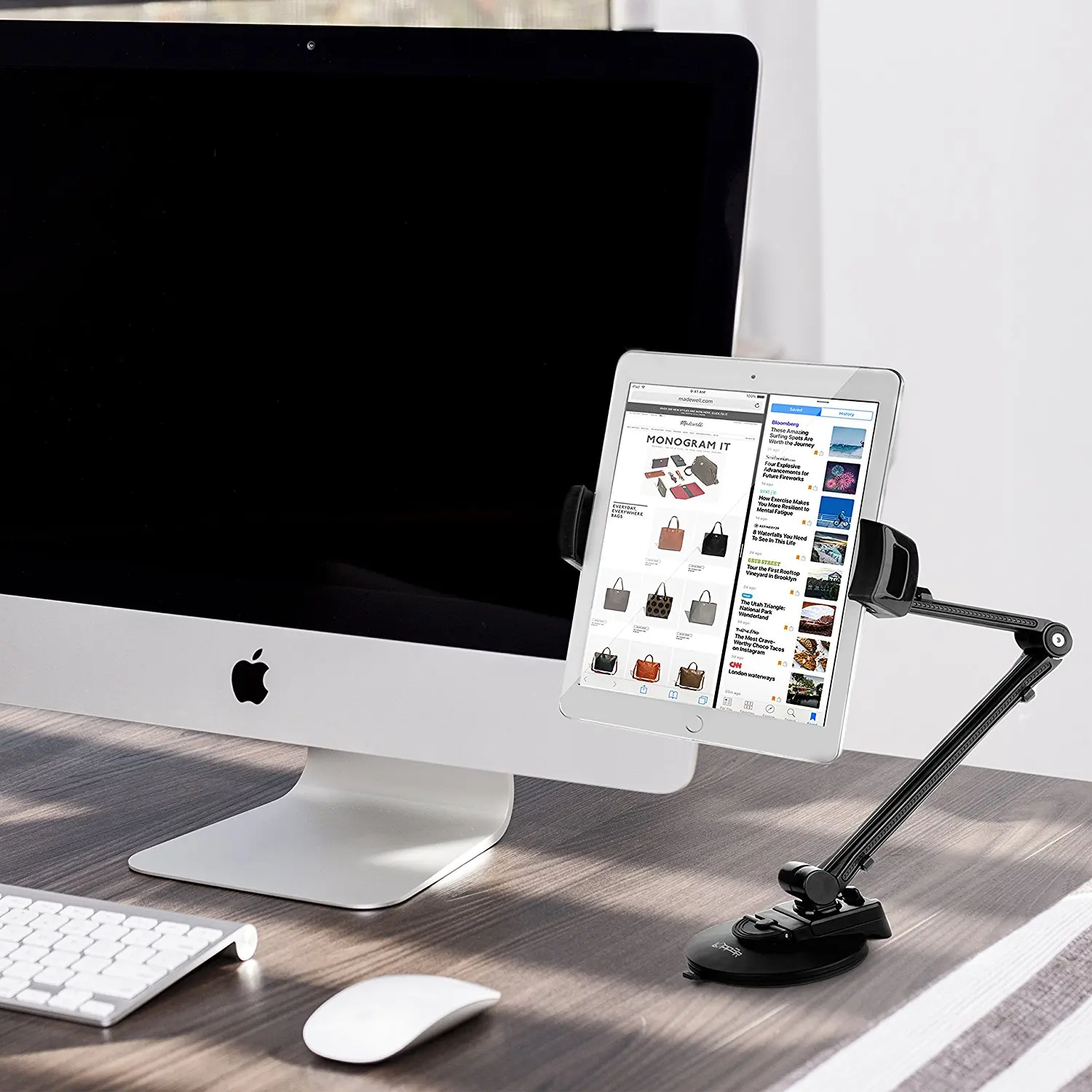 แท็บเล็ตขาตั้งแก้ว Sucker Mount ยืดหยุ่นยาวแขนโทรศัพท์สำหรับ iPad Pro 12.9 Air Mini Xiaomi Mipad 4 5 iPhone