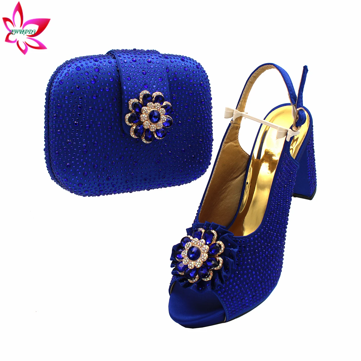 Royal Blue Color New Arrivals Italian Women Shoes Matching Bag Set Decorate with Rhinestone Pumps for Christmas Party