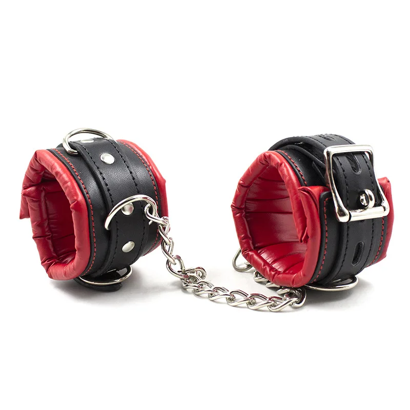 High Quality Soft Leather Sponge Metal Chain Handcuff Ankle Cuff BDSM Bondage Sex Toy Restraints Sex Bondage Women Exotic Linger