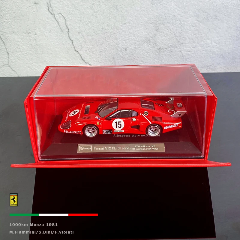 Bburago 1:43 Ferrari 512 BB 1981 series Acrylic Glift Box Packging car model Simulation Alloy Car Model Collect gifts toy boys