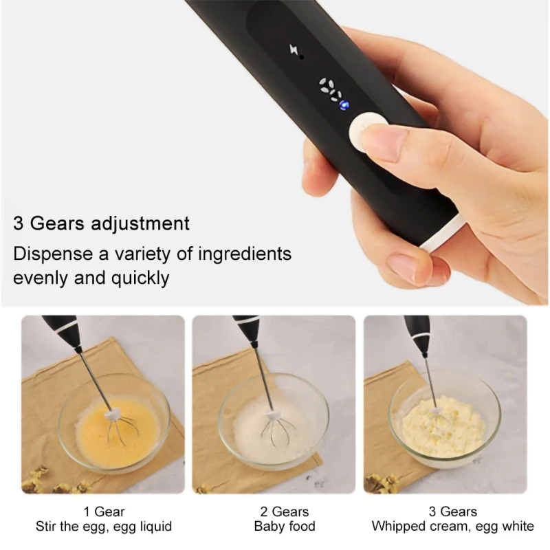 Milk Frother Handheld USB Rechargeable Electric Foam Maker Egg Beater for Coffee Mini Milk Foamer Drink Mixer with 2 Whisks