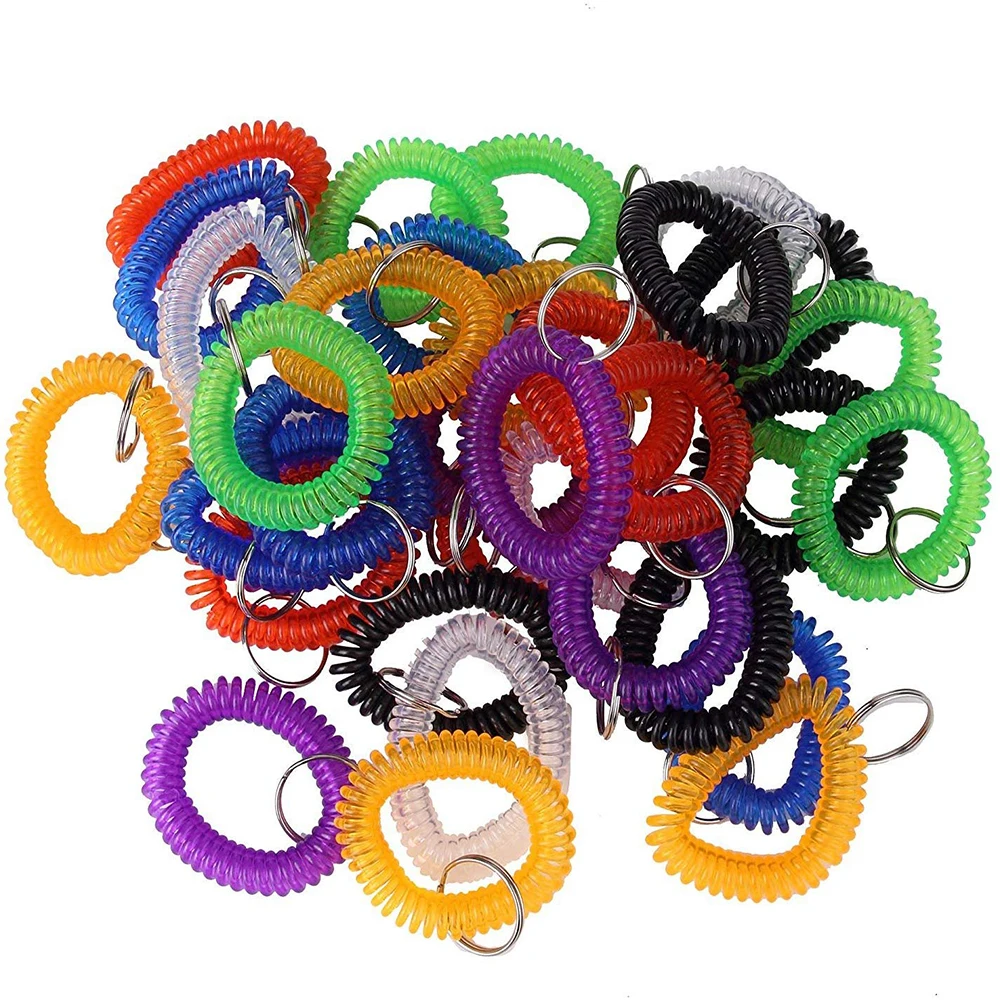 10Pcs Stretchable Translucent Spring Spiral Key Coil Wrist Band Key Ring Keychains Key Holder For Outdoor Sport Yoga-Mixed Color