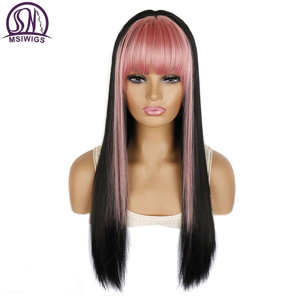 MSIWIGS Color Bleaching Dyeing Double Temples Synhtetic Cut Bangs Long Straight Hair Wig Hip-hop Anime Dance Party Headgear