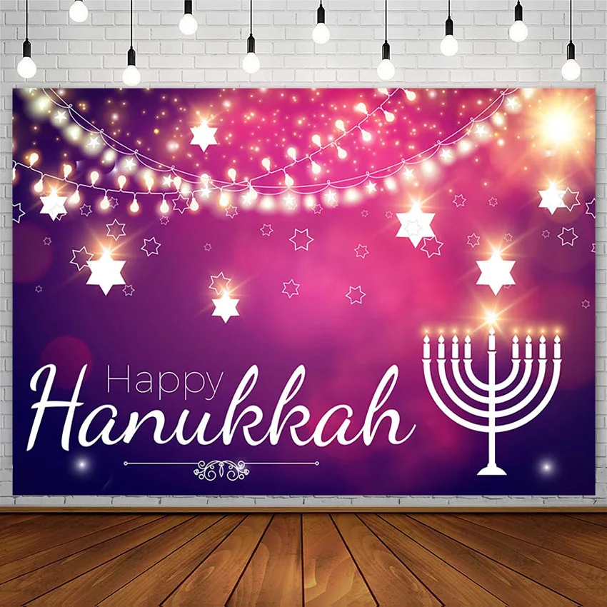 Hanukkah Backdrops for Photography Jewish Candlelight Candelabra Jerusalem Glitter Party Decor Background Photo Studio Photozone