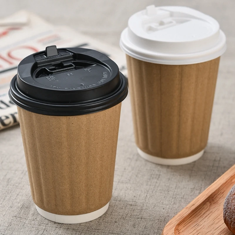 

100PCS Hot Paper Cups Insulated Paper Coffee Cups Disposable Cups With Lids Household Office Drinking Accessories Party Supplies