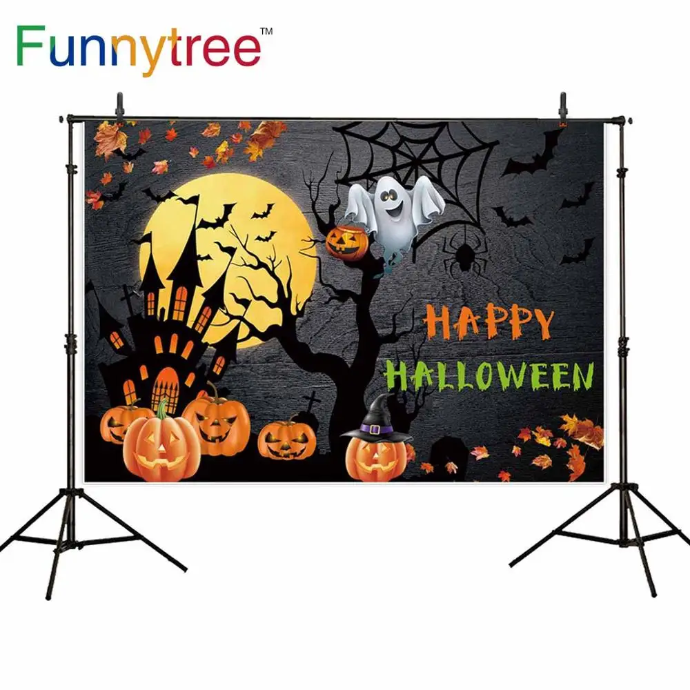 Funnytree Halloween theme Backdrop Castle Moon Pumpkin Decoration Background Witches Photozone Photocall spider Wallpaper Banner