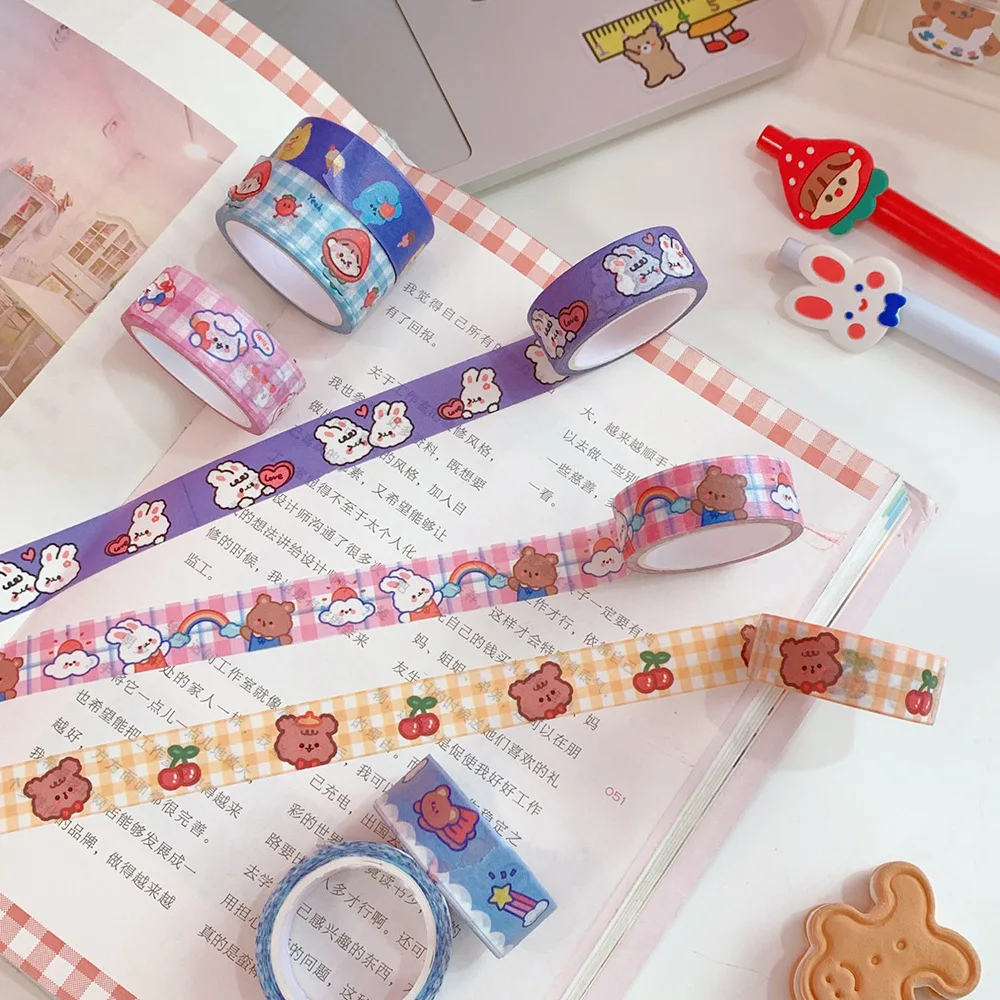 MINKYS New Arrival 5M Cute Bear Rabbit Washi Masking Tape Diary Journal Decorative Adhesive Tape Gift Kawaii School Stationery