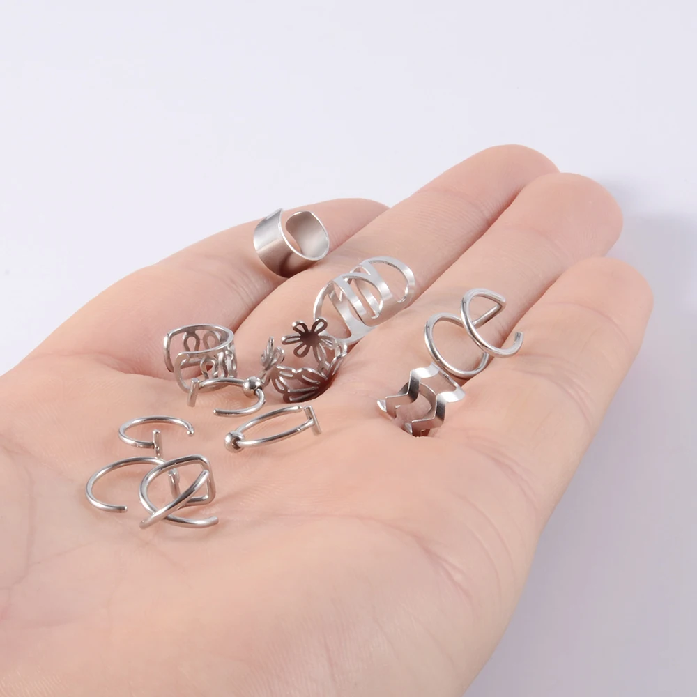 1PC Surgical Steel Clip On Earrings Ear Helix Cartilage Conch Cuff  Adjustable Size Nose Hoop Non Pierce Lip Ring Fake Jewelry