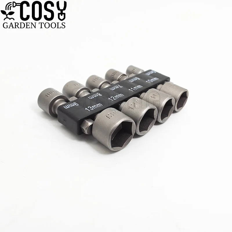 9pcs/set 5-13mm Hexagon Socket Adapter Sleeve Nozzle Nut Driver Set 1/4