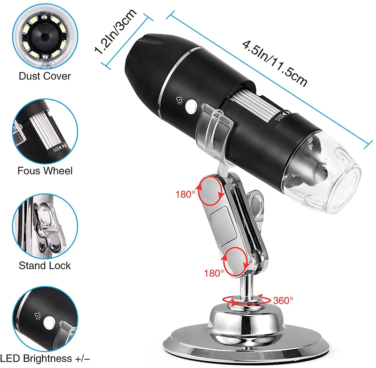 Digital Microscope 1600/1000/500X Magnification 3 in 1 USB microscope camera for soldering with 8 LED Zoom Magnifier Endoscope