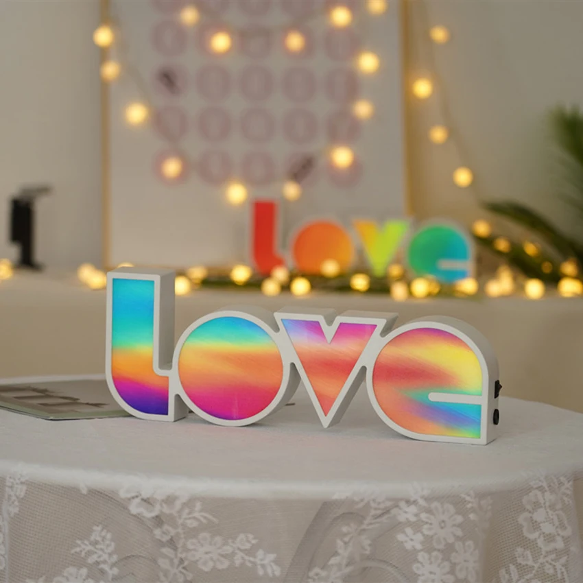 愛の形をしたプラスチック製のLEDサイン,常夜灯,結婚式,誕生日パーティーの装飾,USBまたはバッテリー駆動