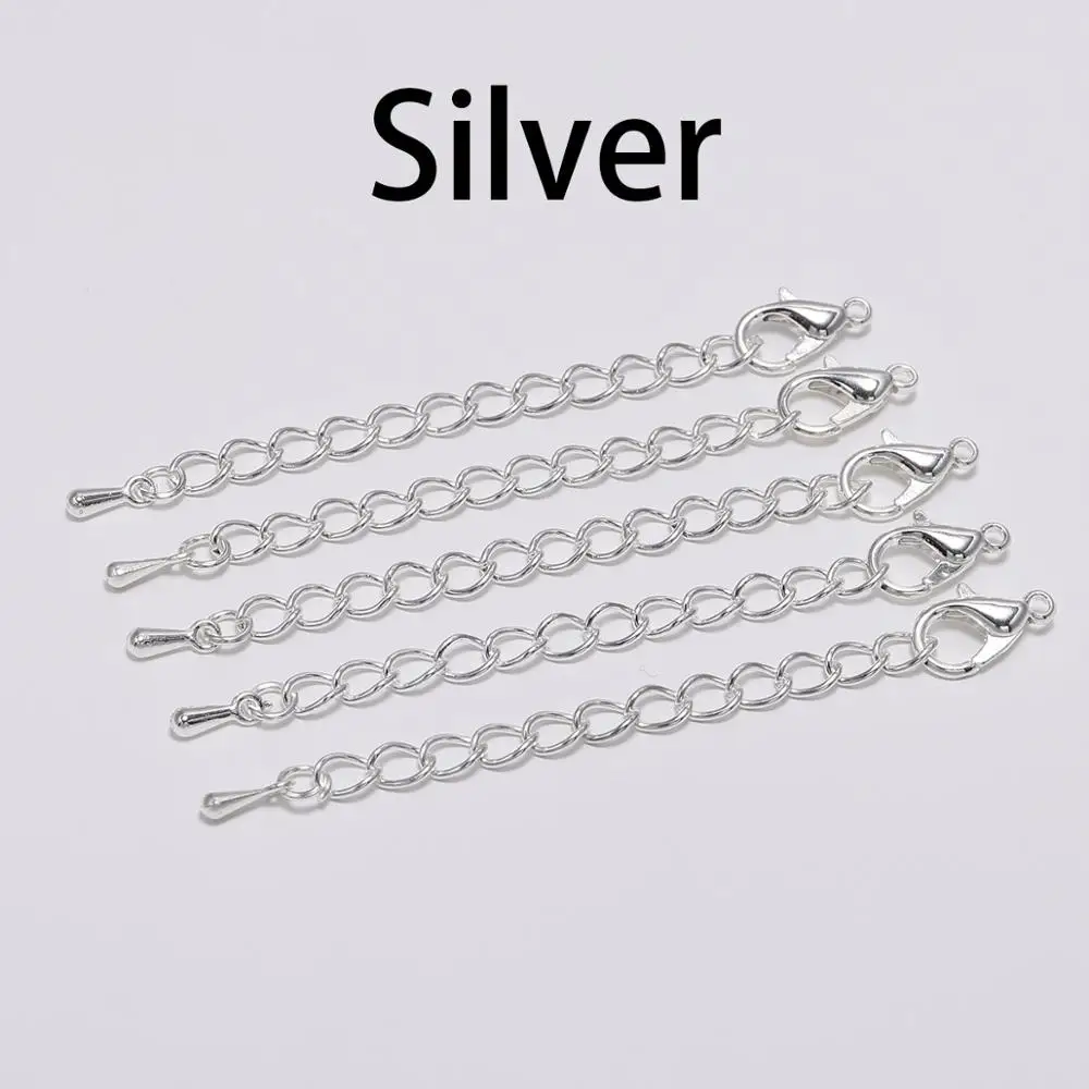 20pcs/lot 50 70mm Tone Extended Extension Tail Chain Lobster Clasps Connector For DIY Jewelry Making Findings Bracelet Wholesale