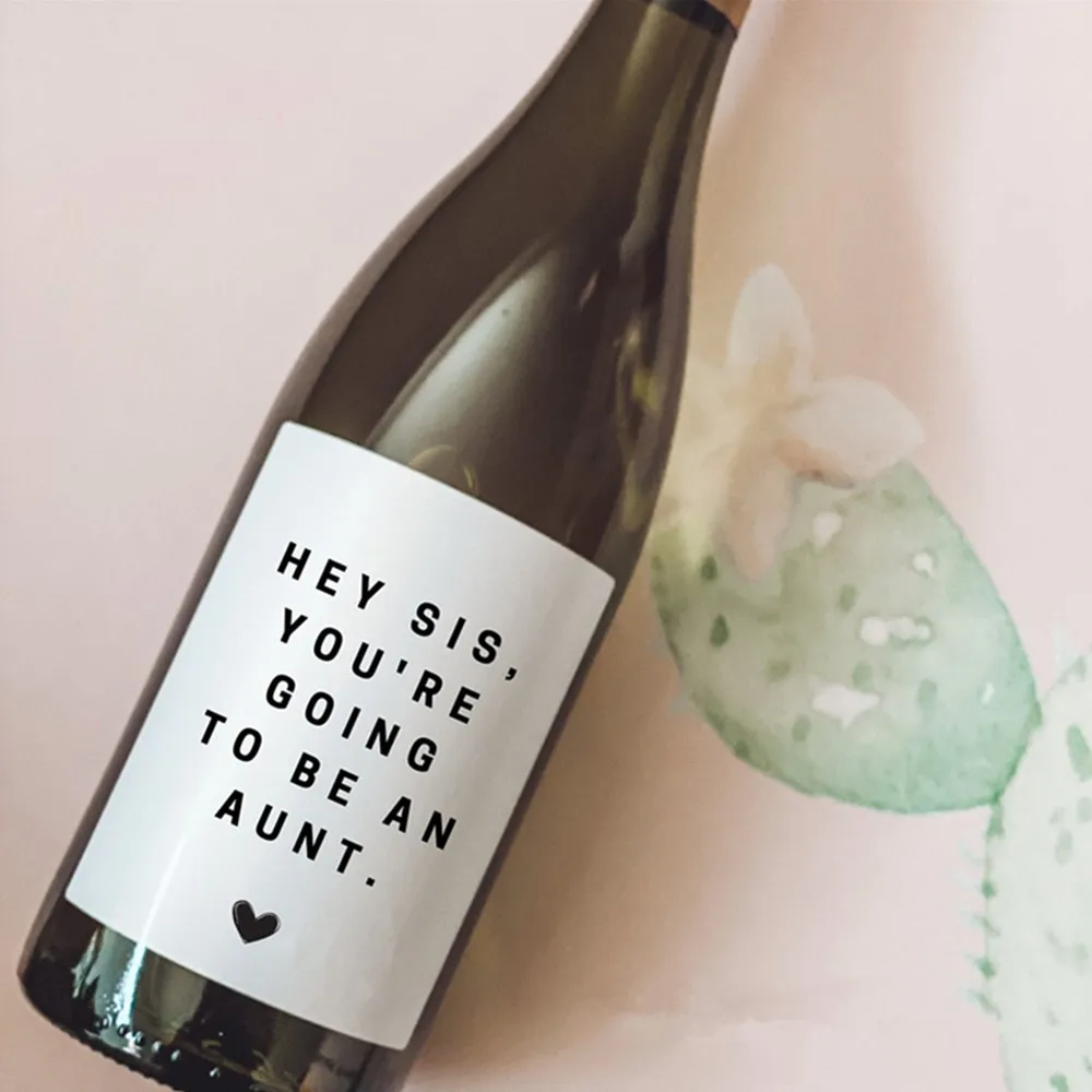 Personalized Text Baby Announcement Wine Bottle Labels, Baby Pregnancy Announcement Ideas, Customized Gift for Aunt