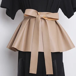 Fashion Pleated Soft Faux Leather Wide Belt Self Tie Wrap Waistband Skirt Peplum Waist Belt female Accessories