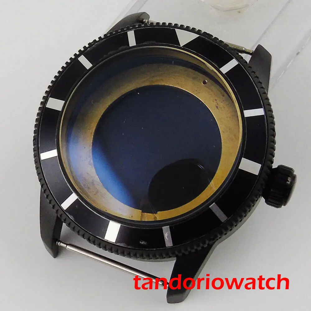 

46mm Black PVD Watch Case Red/Black Bezel Fit for Miyota 8215 ETA 2836 Movement Sapphire Glass