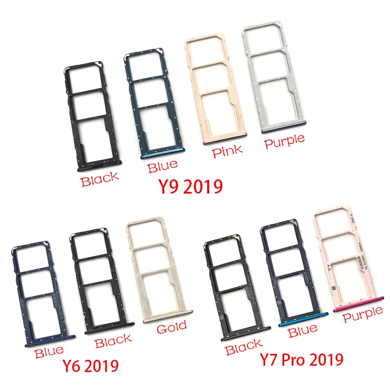 Plateau de carte SD à puce Sim de téléphone pour Huawei Y6 Y9 Y7 Pro 2019, plateau de fente Micro SD, adaptateur de support de carte SIM + remplacement de broche