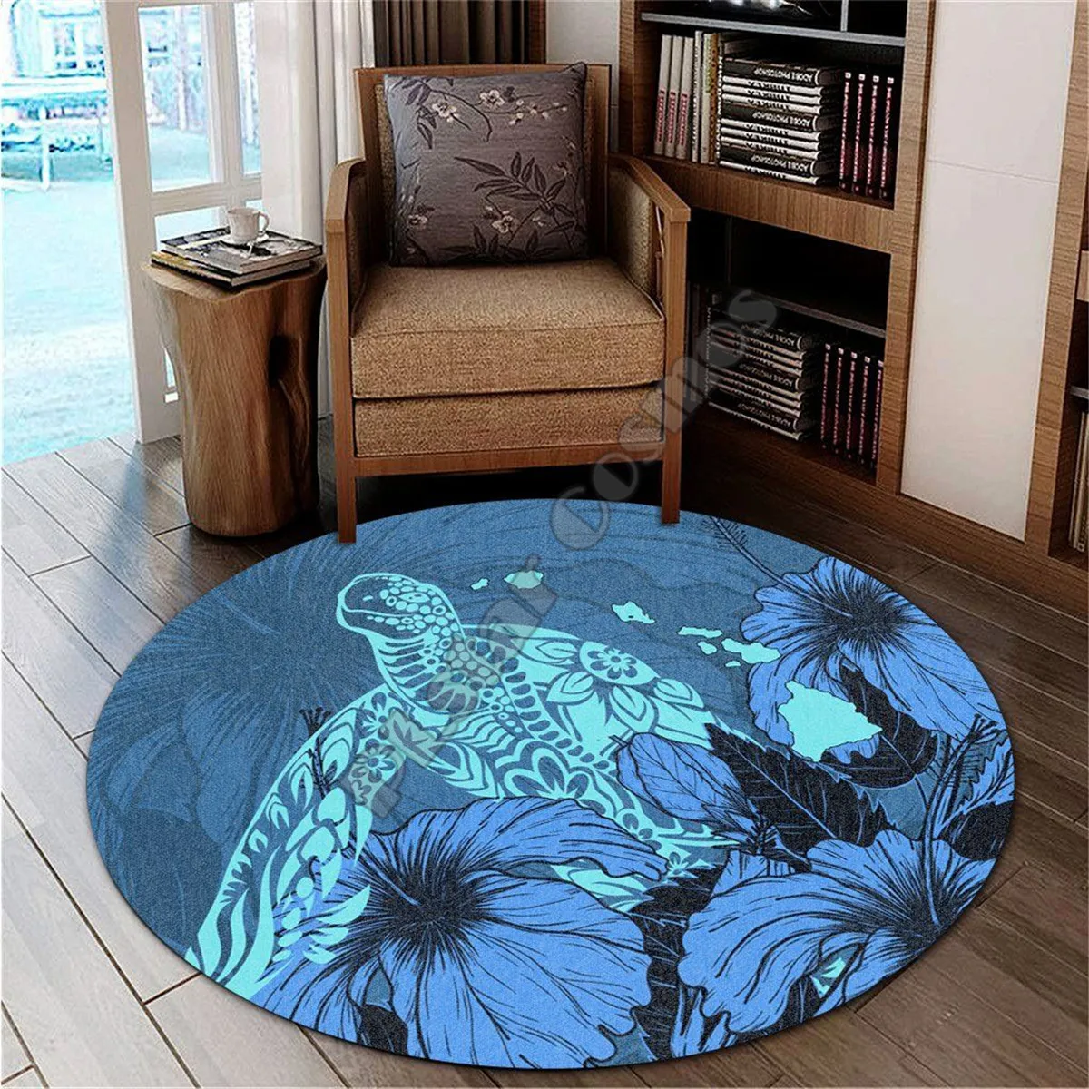 Hawail Hibiscus Turtle Round Carpet 3D Printed Rug Non-slip Mat Dining Room Living Room Soft Bedroom Carpet