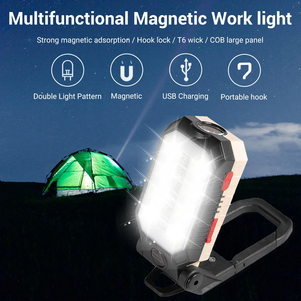 Boruit ไฟฉาย LED แบบชาร์จไฟได้ USB, ไฟฉายทำงานตะเกียงตั้งแคมป์แบบพกพากันน้ำโคมไฟฉุกเฉิน