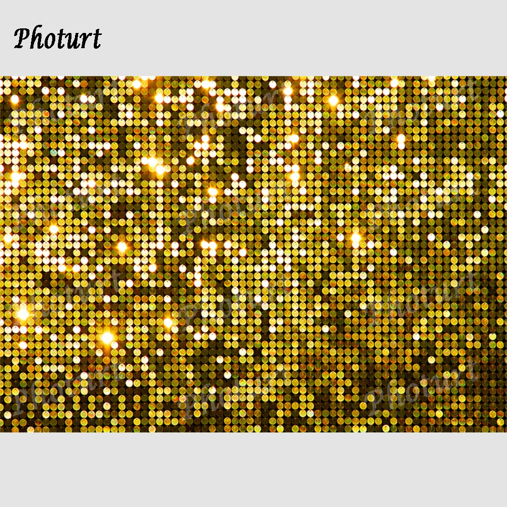 PHOTURT Glitter Backdrop for Retro 80s 90s Disco Party Gold Silver Sequin Portrait Photoshoot Photography Background Picture