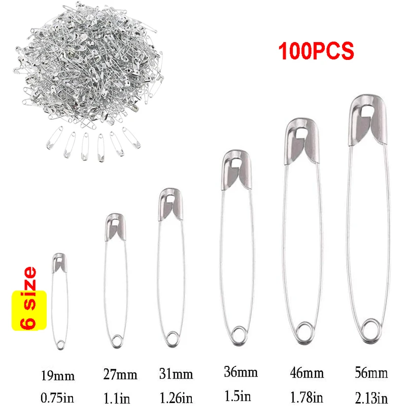 100Pcs High Quality Sewing Accessories Tools Golden Silver Assorted Size Small Medium Large Needles Safety Pin Brooch Accessorie